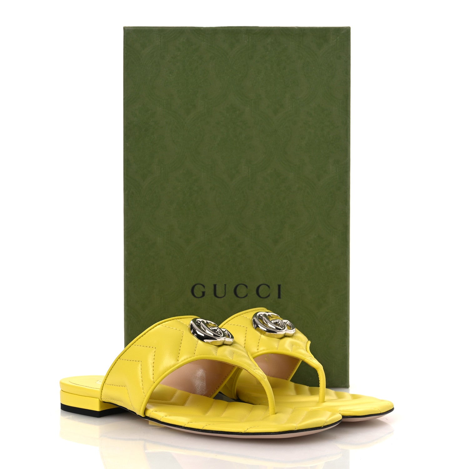 Gucci Nappa Charlotte Double G Marmont Thong Sandals 37.5 Acid Lime 11 of 11