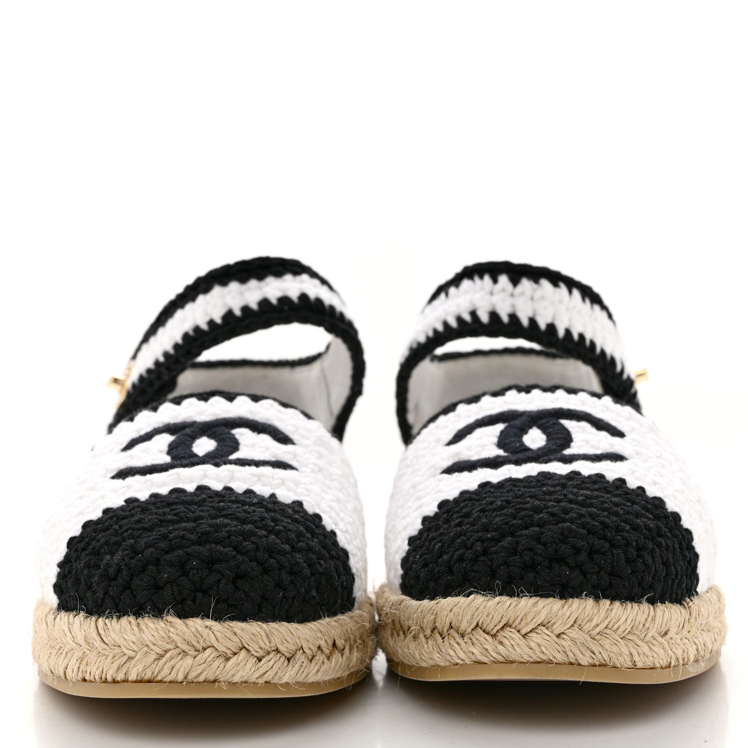 Chanel Braided Knit Cap Toe CC Ankle Strap Espadrilles 41 White Black 2 of 10