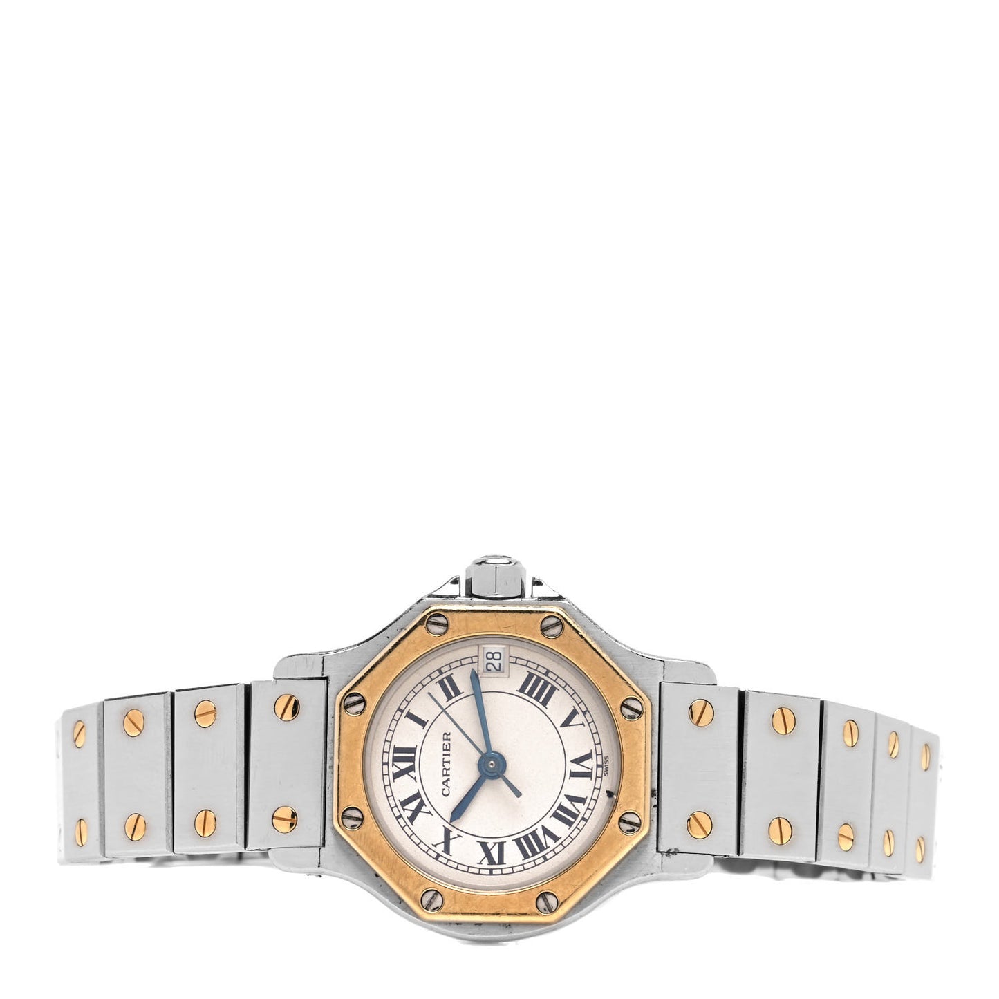 Stainless Steel 18K Yellow Gold 25mm Santos Octagon Quartz Watch