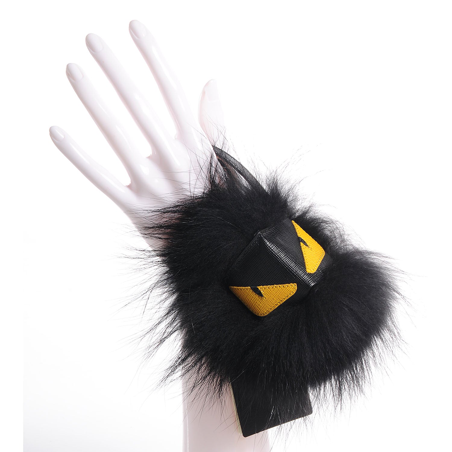 Fendi Vitello Elite Fox Fur Fusto Monster Bag Bug Charm Black Yellow 2 of 7