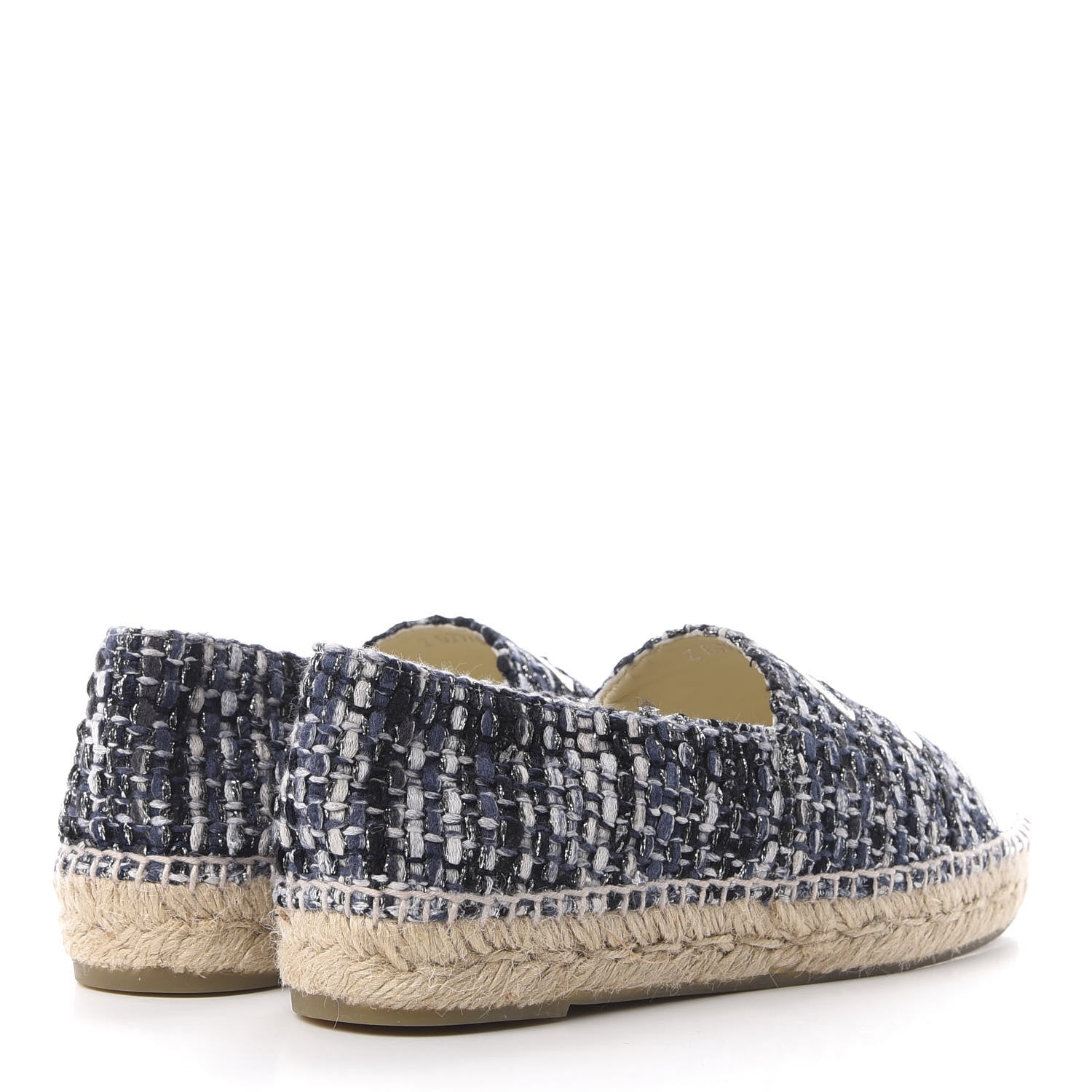 Chanel Metallic Tweed Lambskin CC Espadrilles 38 Black Silver 4 of 11