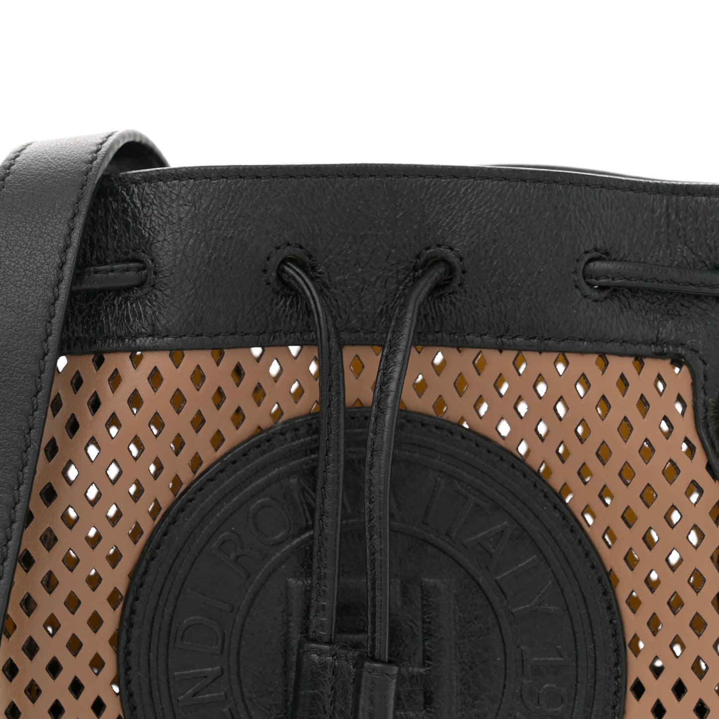 Vitello Liberty Glossy Lambskin F is Fendi Perforated Mini Mon Tresor Bucket Bag Sand Mimosa Black