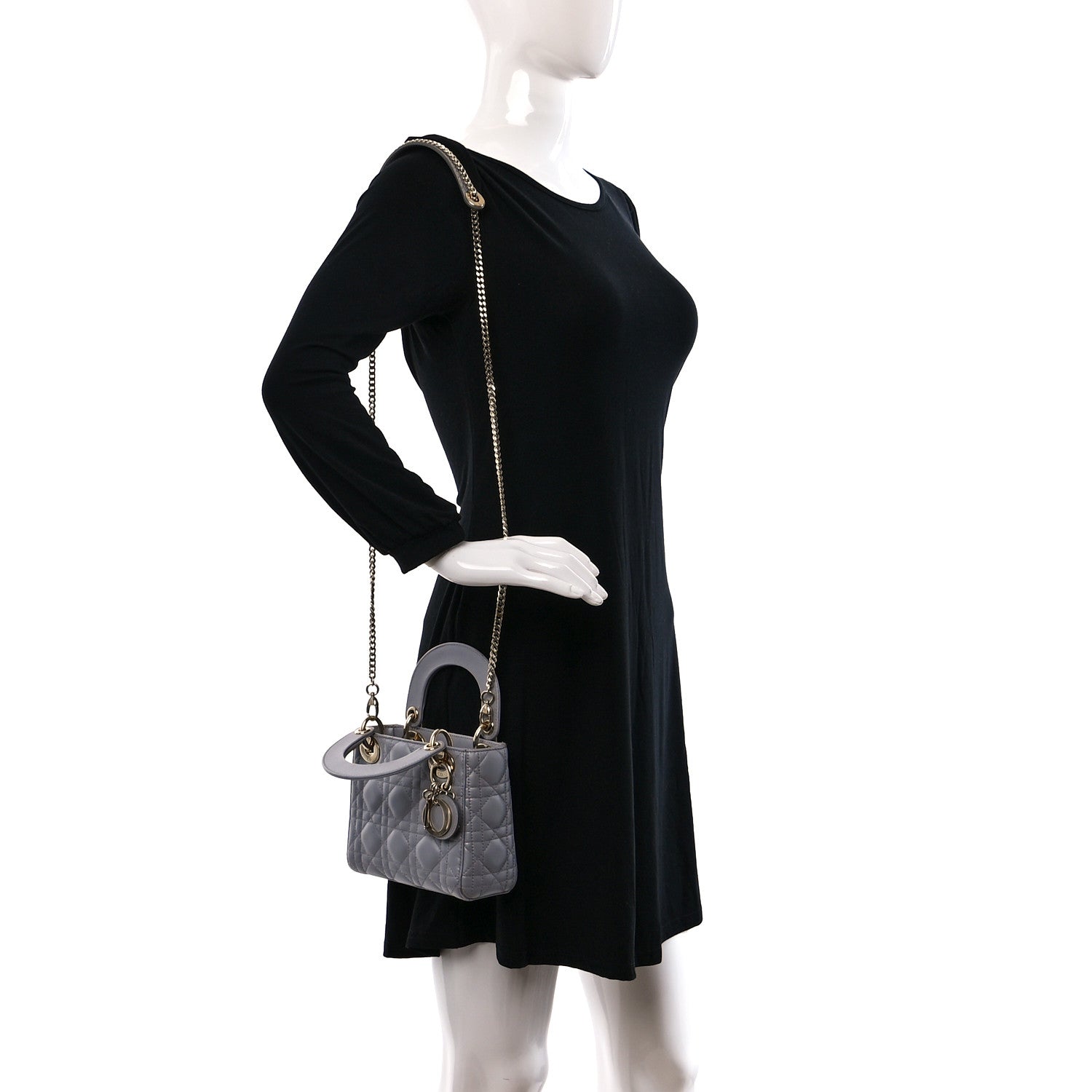 Christian Dior Metallic Lambskin Cannage Mini Lady Dior Grey 2 of 17