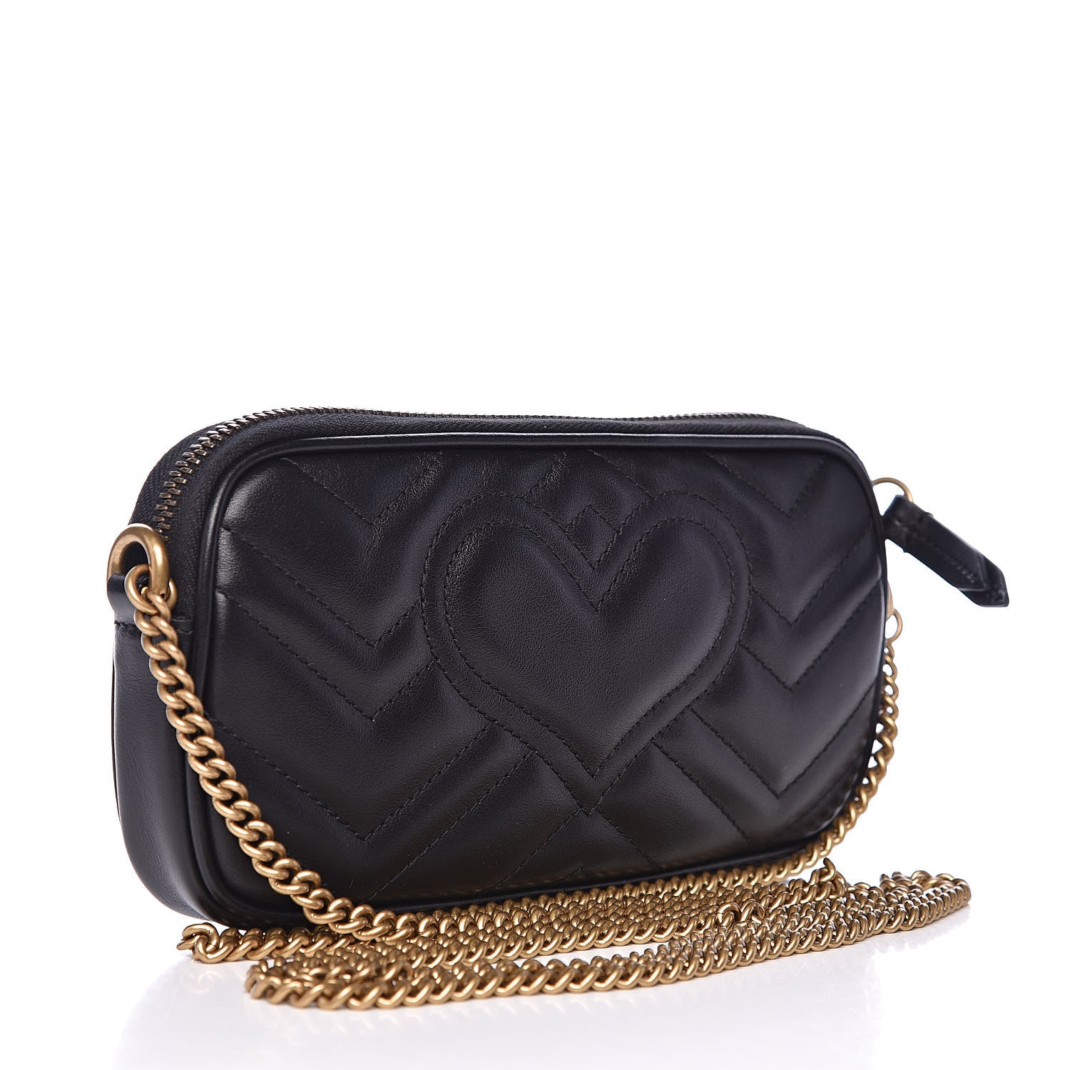 Gucci Calfskin Matelasse Mini GG Marmont Chain Crossbody Bag Black 3 of 10
