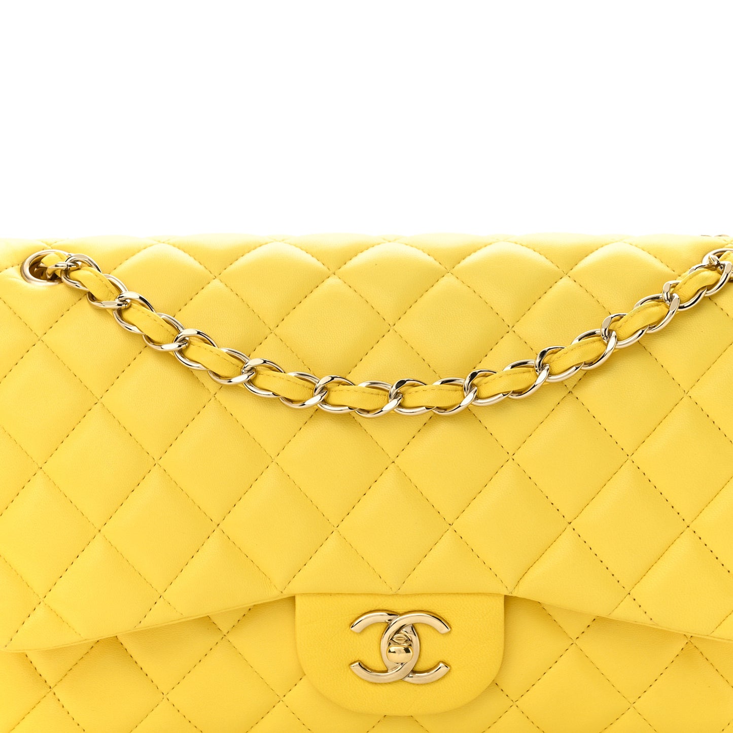 Lambskin Quilted Jumbo Double Flap Yellow