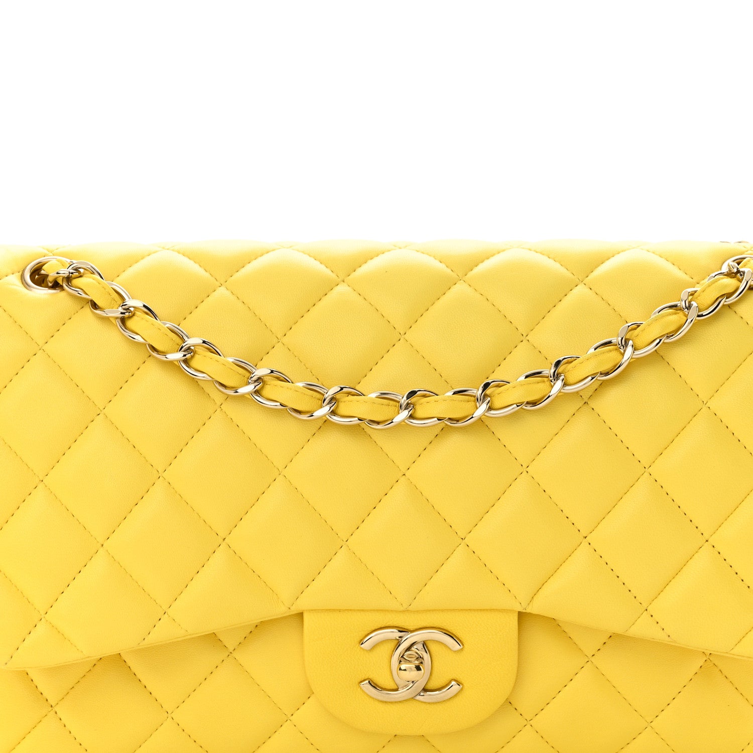Chanel Lambskin Quilted Jumbo Double Flap Yellow 8 of 18