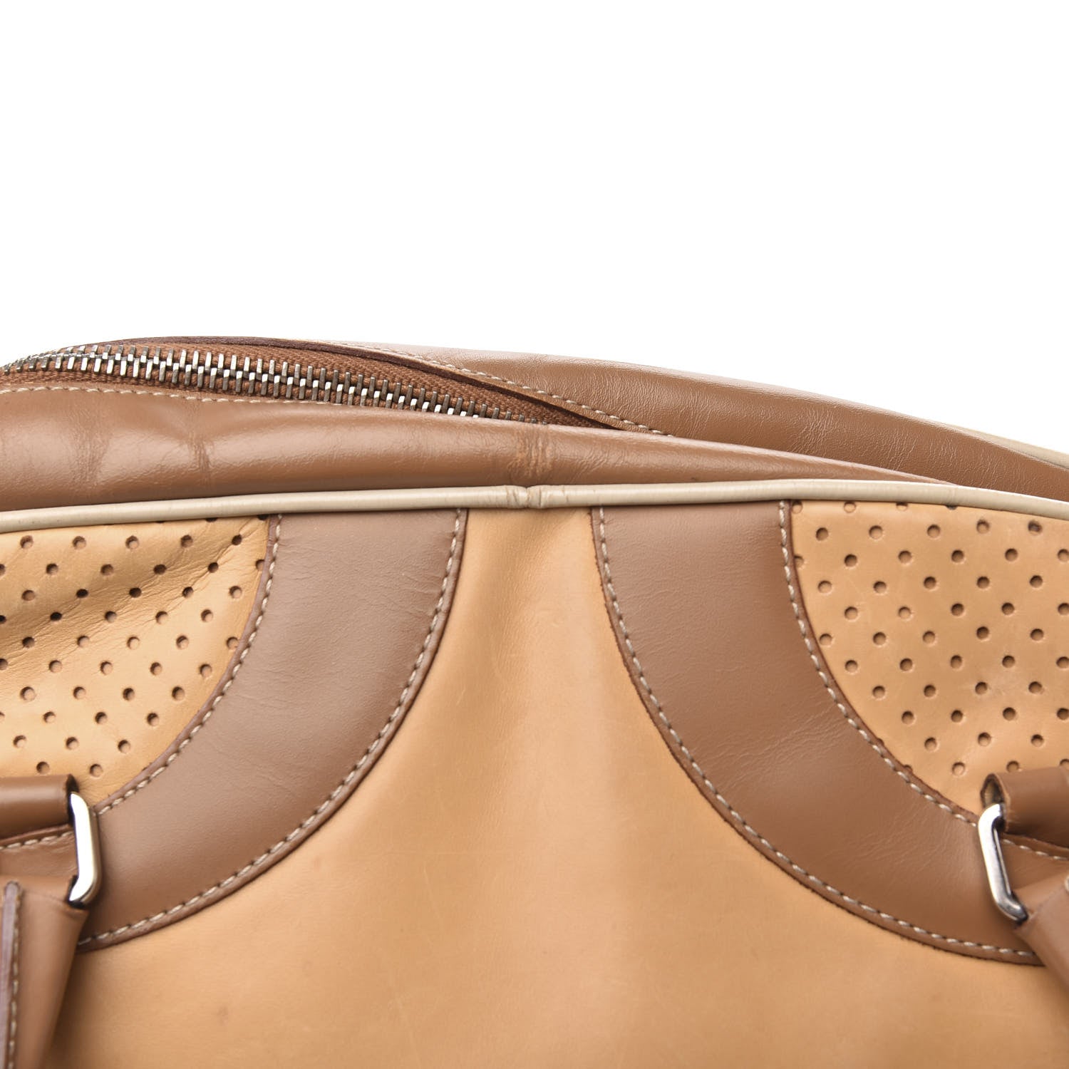 Prada Vitello Drive Perforated Bowling Bag Naturale 663223