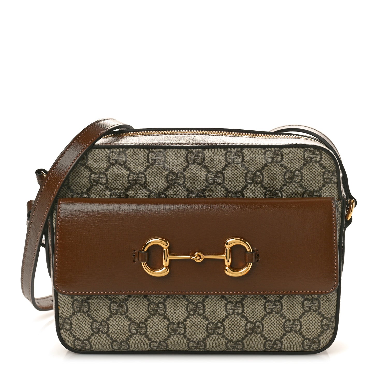 GG Supreme Monogram Small Horsebit 1955 Shoulder Bag Beige Brown Sugar