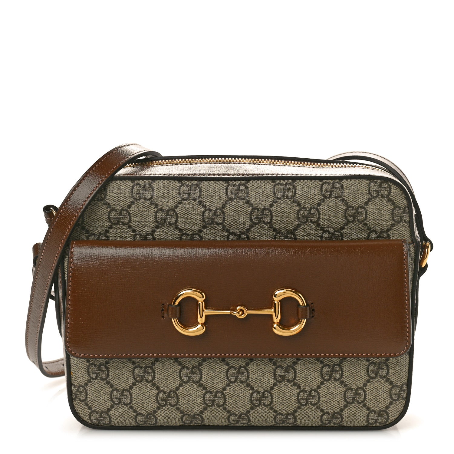 Gucci GG Supreme Monogram Small Horsebit 1955 Shoulder Bag Beige Brown Sugar 1 of 10