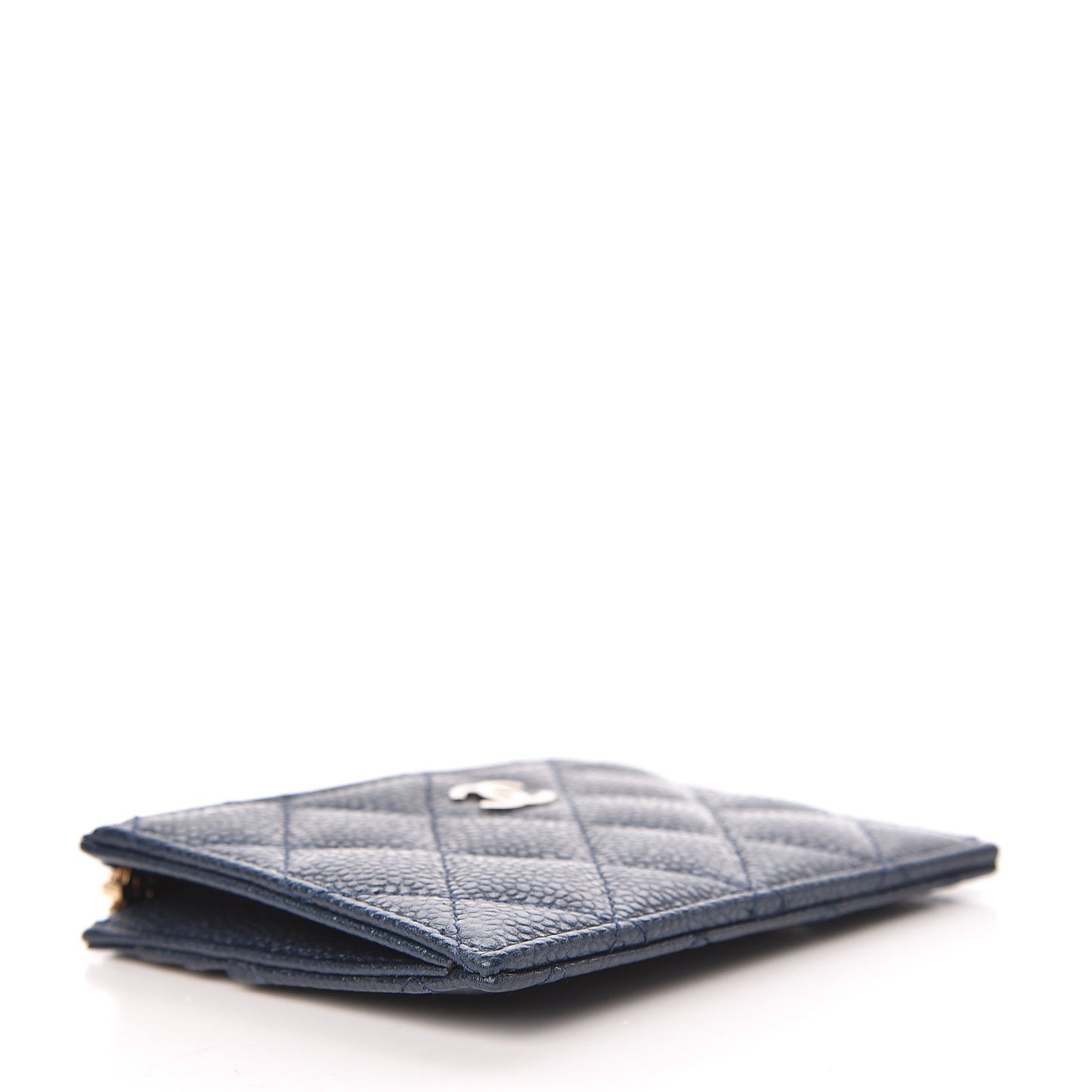 Metallic Caviar Quilted CC Zip Card Holder Dark Blue