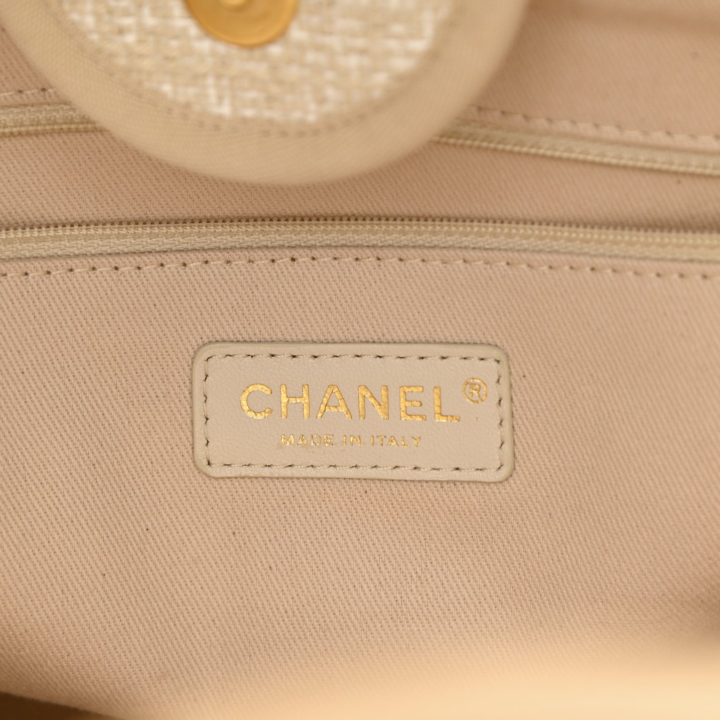 Mixed Fibers Calfskin Medium Deauville Tote Light Beige