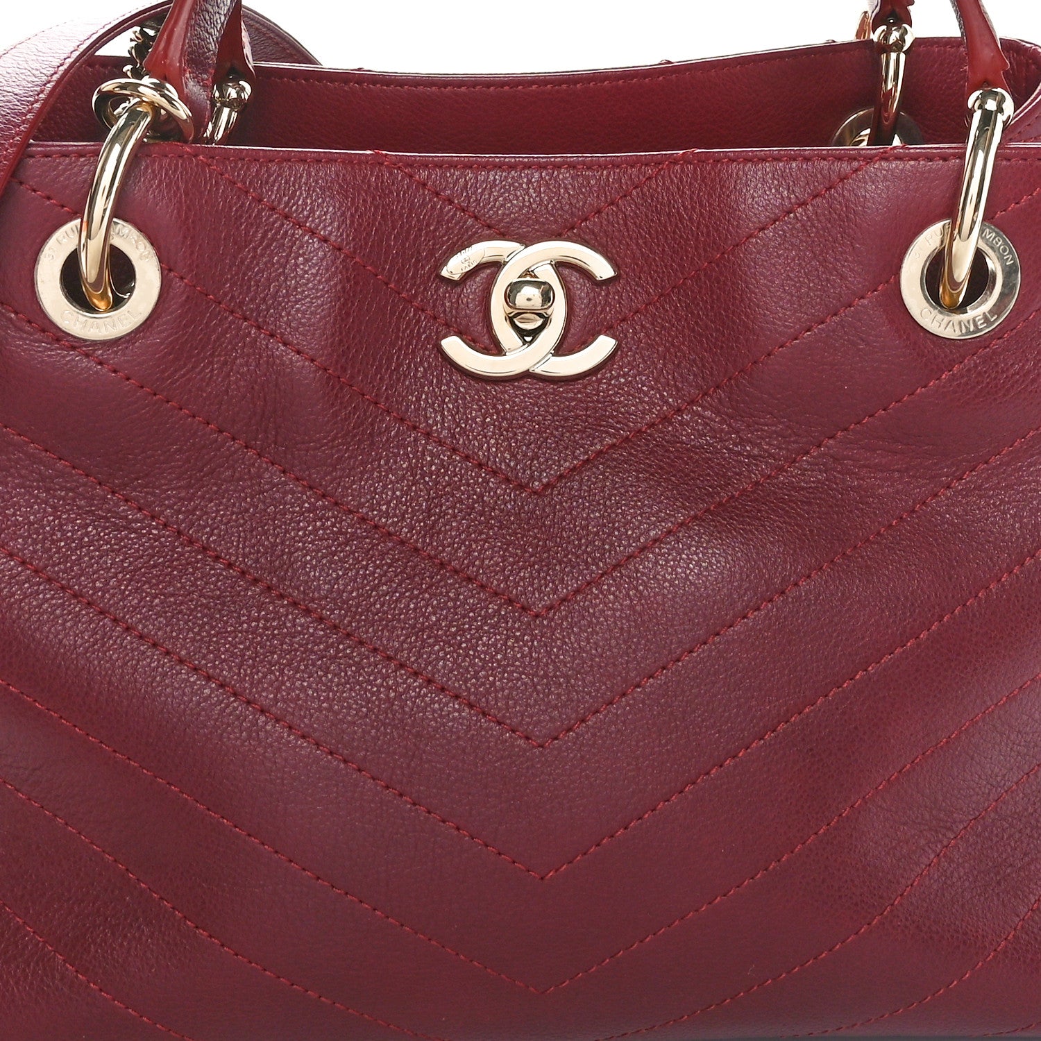 Chanel Calfskin Stitched Small Chevron Chic Shopping Bag Red 8 of 10