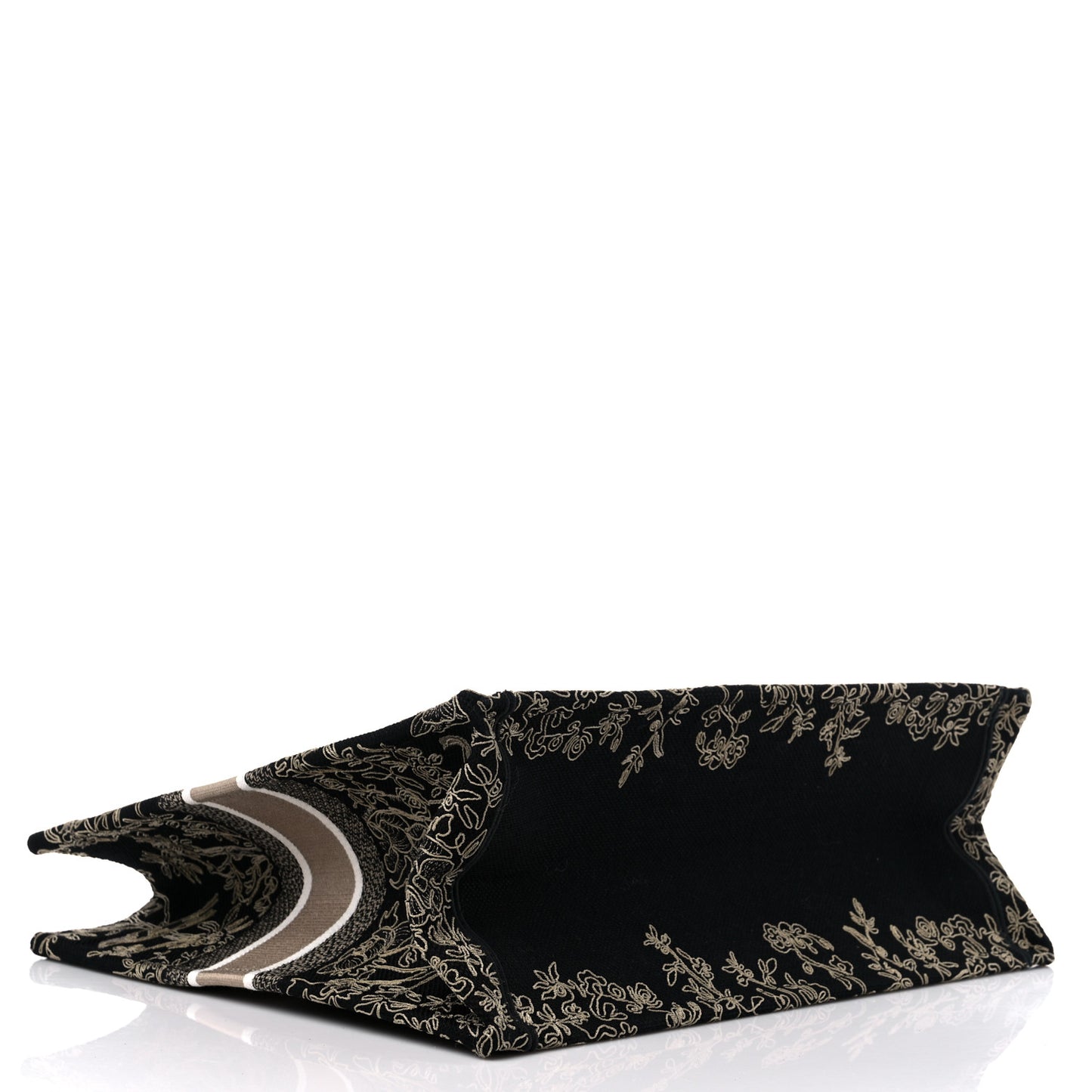 Canvas Embroidered Large Ornamental Cornely Book Tote Black Beige