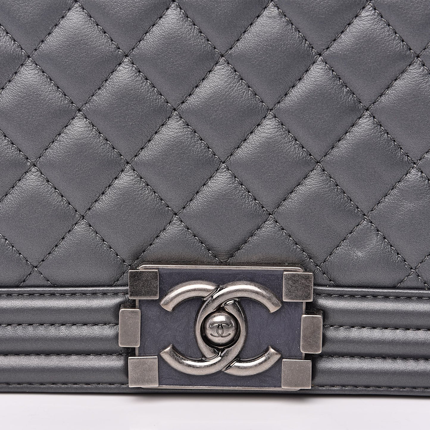 Metallic Calfskin Quilted Medium Boy Flap Dark Silver