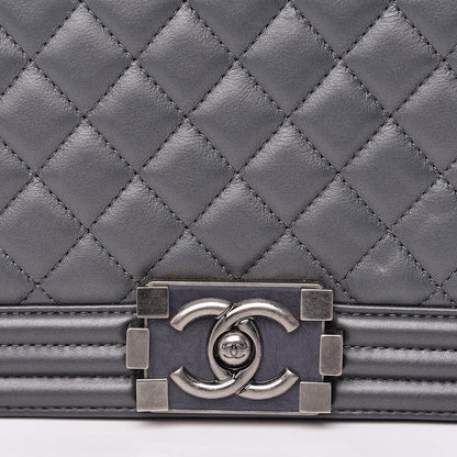 Chanel Metallic Calfskin Quilted Medium Boy Flap Dark Silver 14 of 14