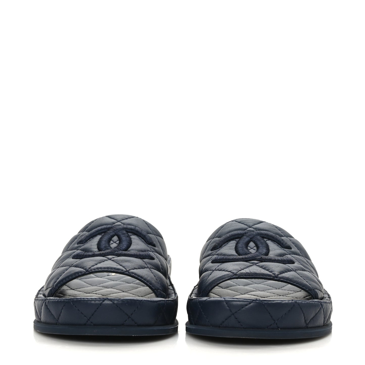 Lambskin Quilted CC Mules Sandals 37 Navy