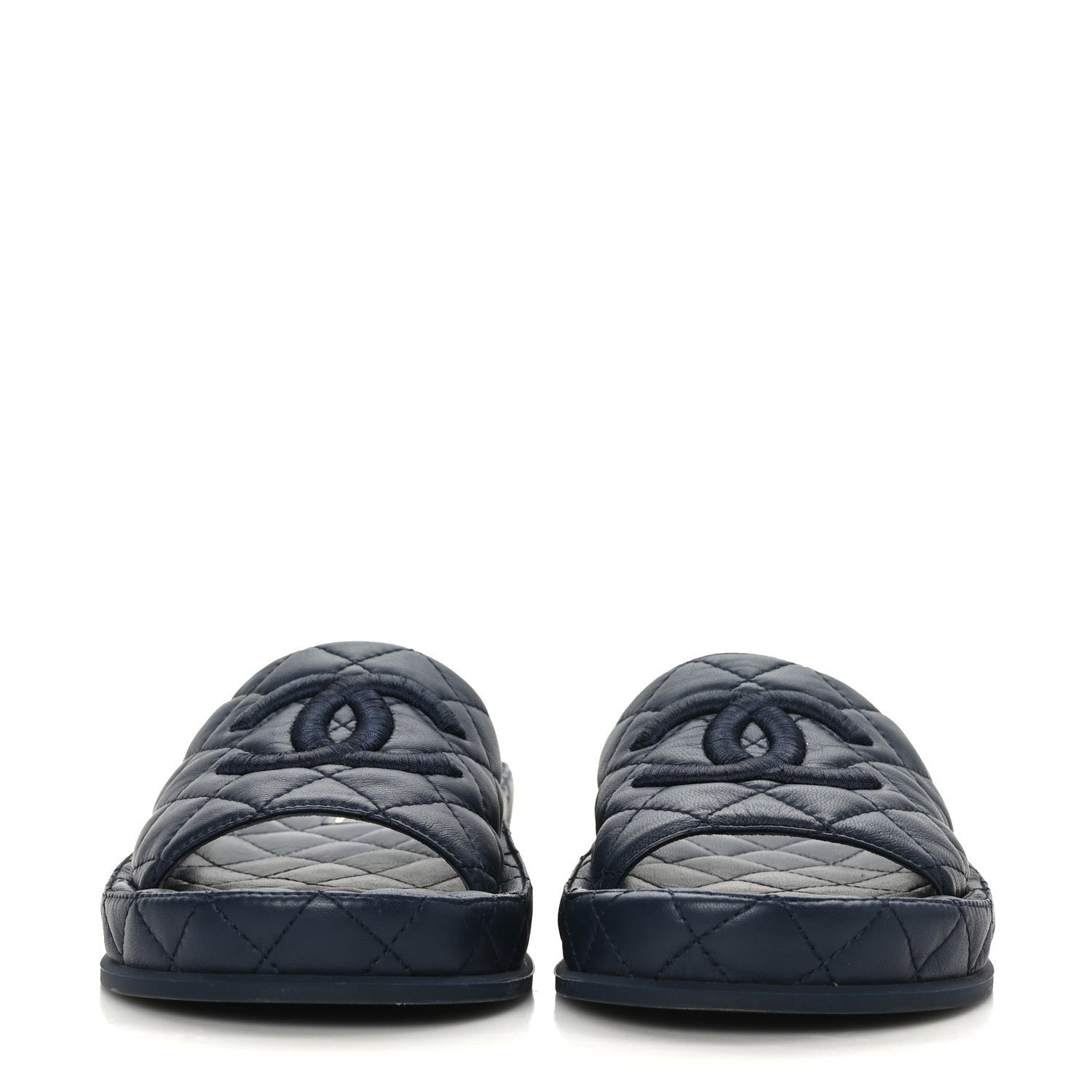 Chanel Lambskin Quilted CC Mules Sandals 37 Navy 2 of 8