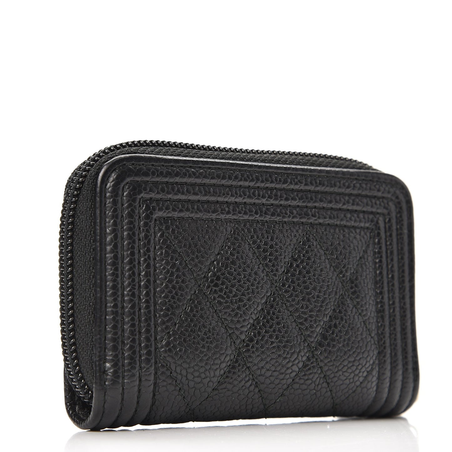 Caviar Quilted Boy Zip Around Coin Purse Wallet Black