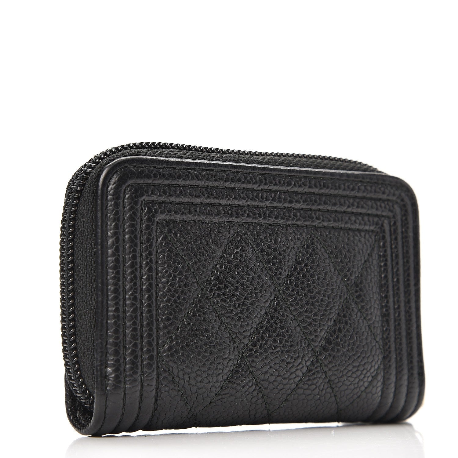 Chanel Caviar Quilted Boy Zip Around Coin Purse Wallet Black 3 of 8