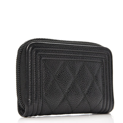 Chanel Caviar Quilted Boy Zip Around Coin Purse Wallet Black 3 of 8