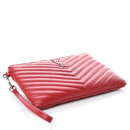Saint Laurent Calfskin Matelasse Chevron Monogram A5 Wristlet Red 4 of 9