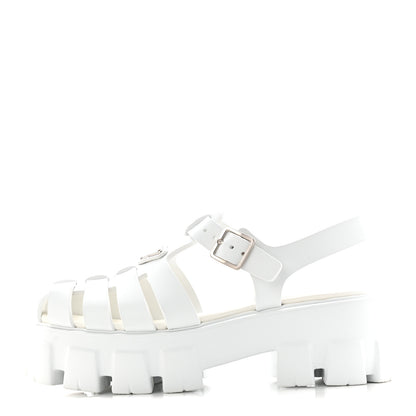 Prada Foam Rubber Metal Triangle Logo Monolith 55mm Cage Sandals 38 White 1 of 10