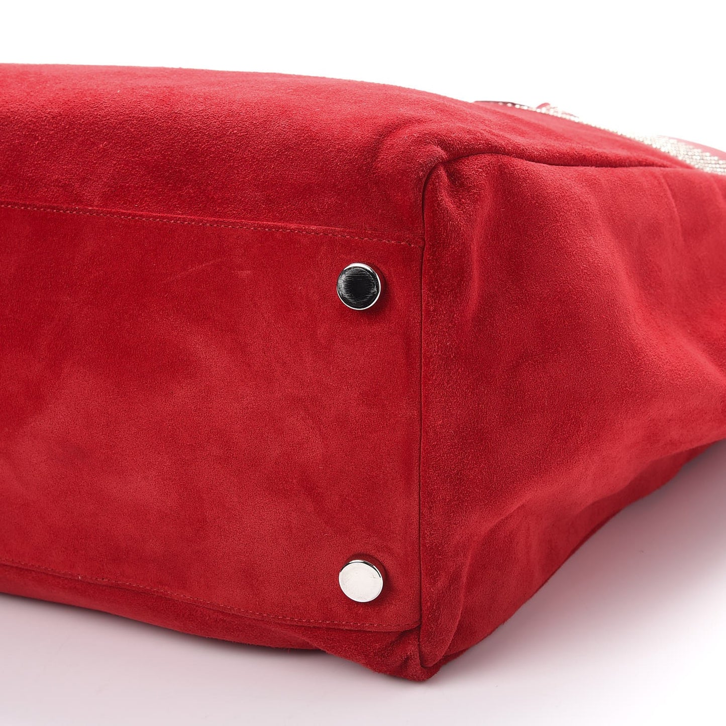 Calfskin Suede Stud Reversible Shopper Tote Red