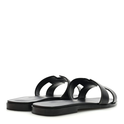 Hermes Box Calfskin Oran Sandals 37 Black 4 of 9