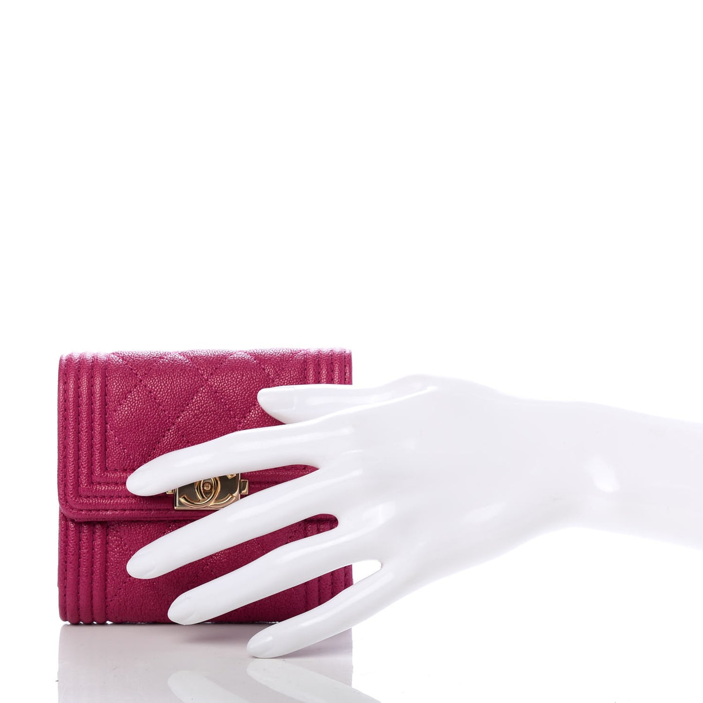 Caviar Quilted Compact Boy Wallet Dark Pink