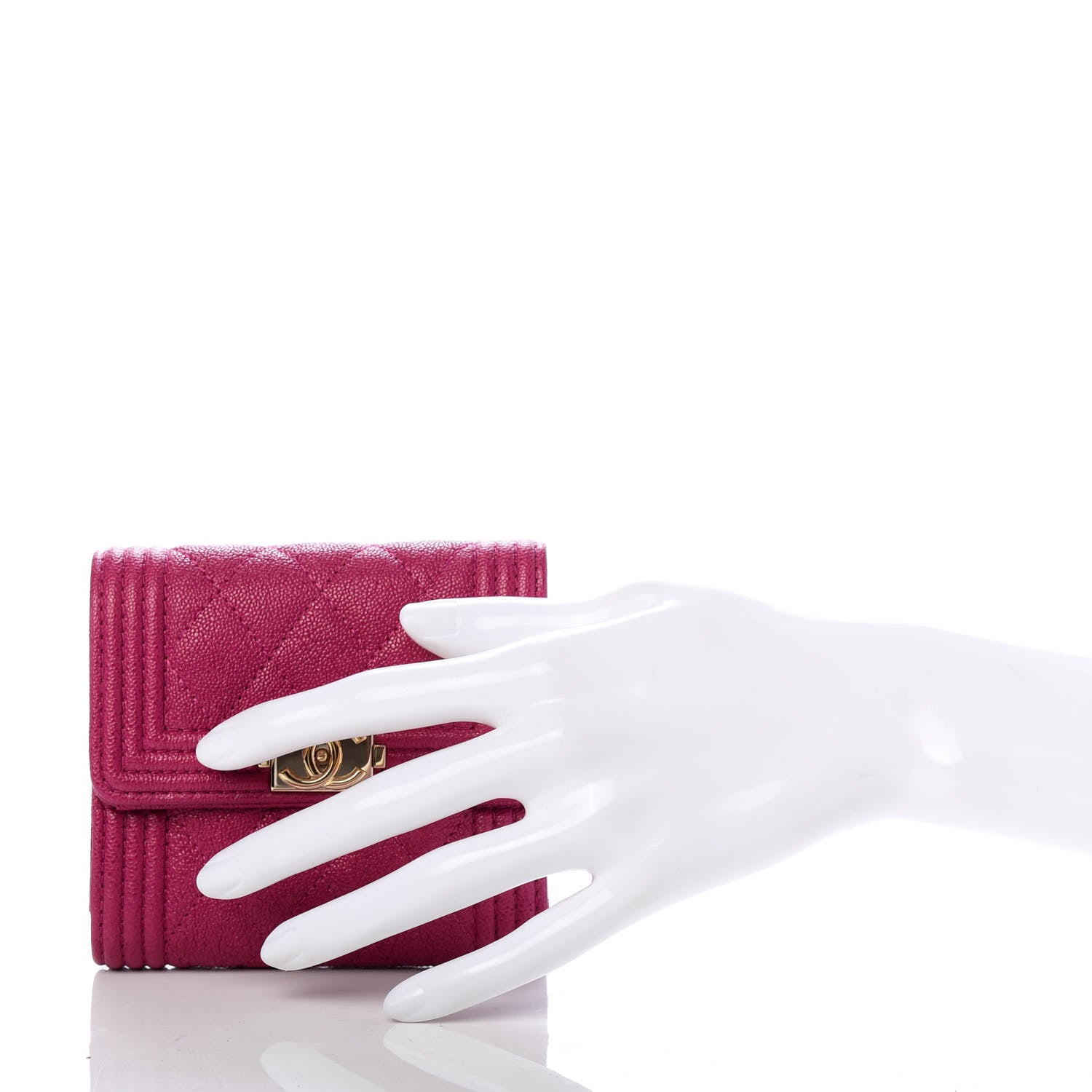 Chanel Caviar Quilted Compact Boy Wallet Dark Pink 2 of 8