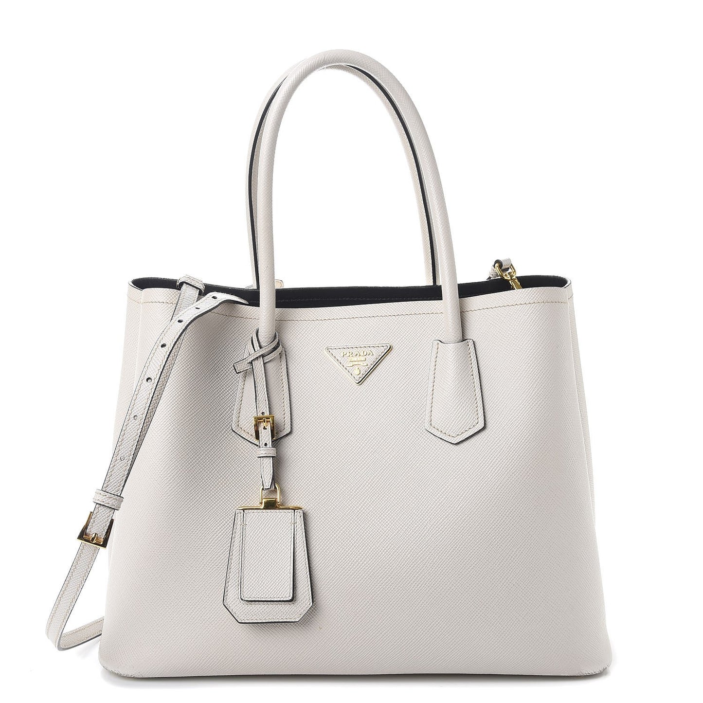 Saffiano Cuir Medium Double Bag Talco Nero Black