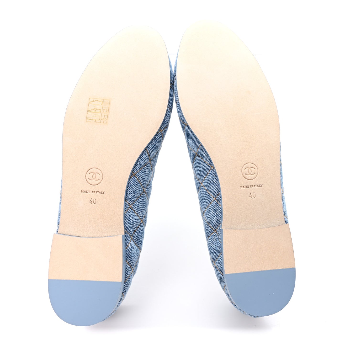 Denim Quilted Cap Toe CC Ballerina Flats 40 Light Blue