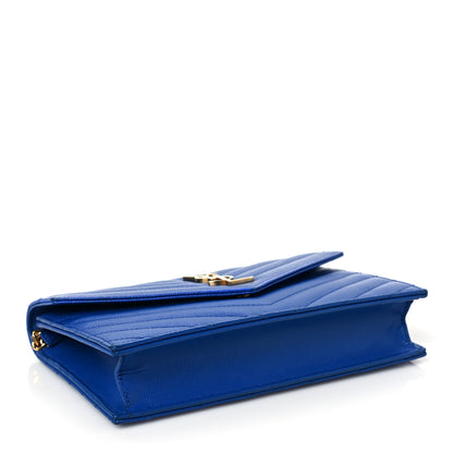 Saint Laurent Grain De Poudre Matelasse Chevron Monogram Envelope Chain Wallet Blue Majorelle 4 of 7