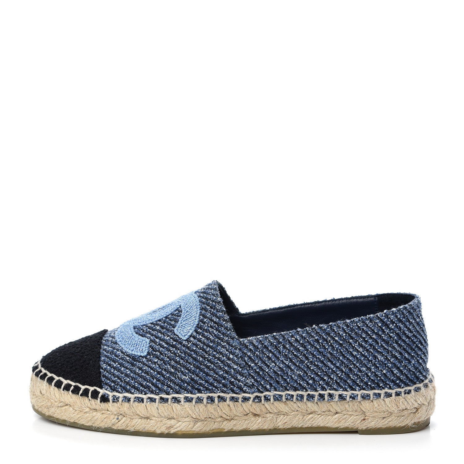 Chanel Cotton Tweed CC Espadrilles 36 Blue Ecru Black 1 of 11