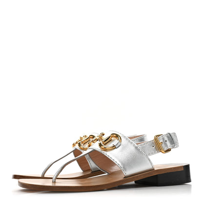 Gucci Nappa Charlotte Horsebit Thong Sandals 36.5 Silver 3 of 8