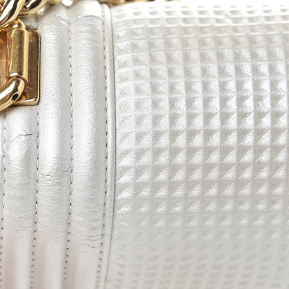 Chanel Lambskin Embossed Medium Boy Cube Flap White Red 16 of 17