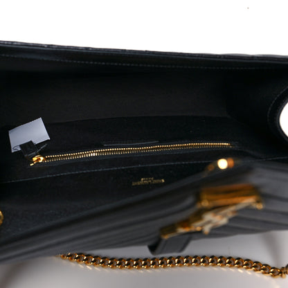 Saint Laurent Grain De Poudre Matelasse Chevron Large Monogram Satchel Black 4 of 9
