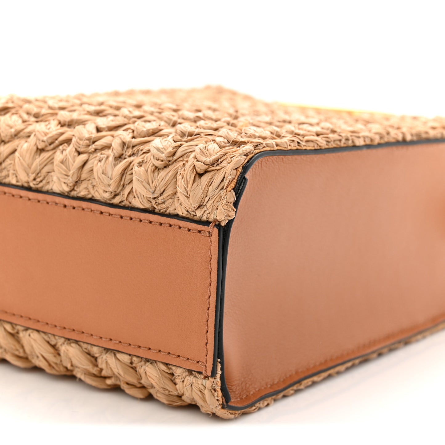 Raffia Calfskin Vlogo Top Handle Bag Naturale Light Brown
