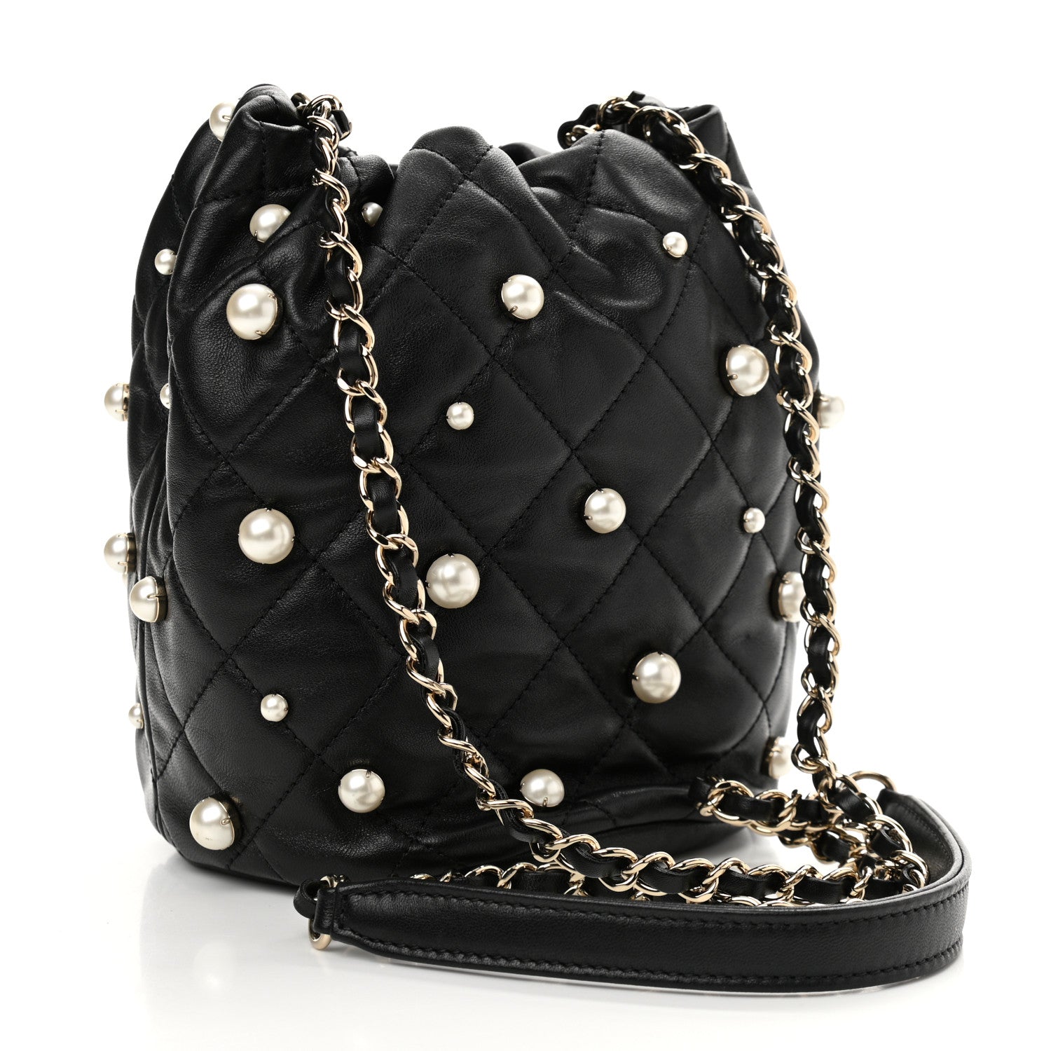 Chanel Lambskin Quilted Pearl About Pearls Drawstring Bag Black 3 of 11
