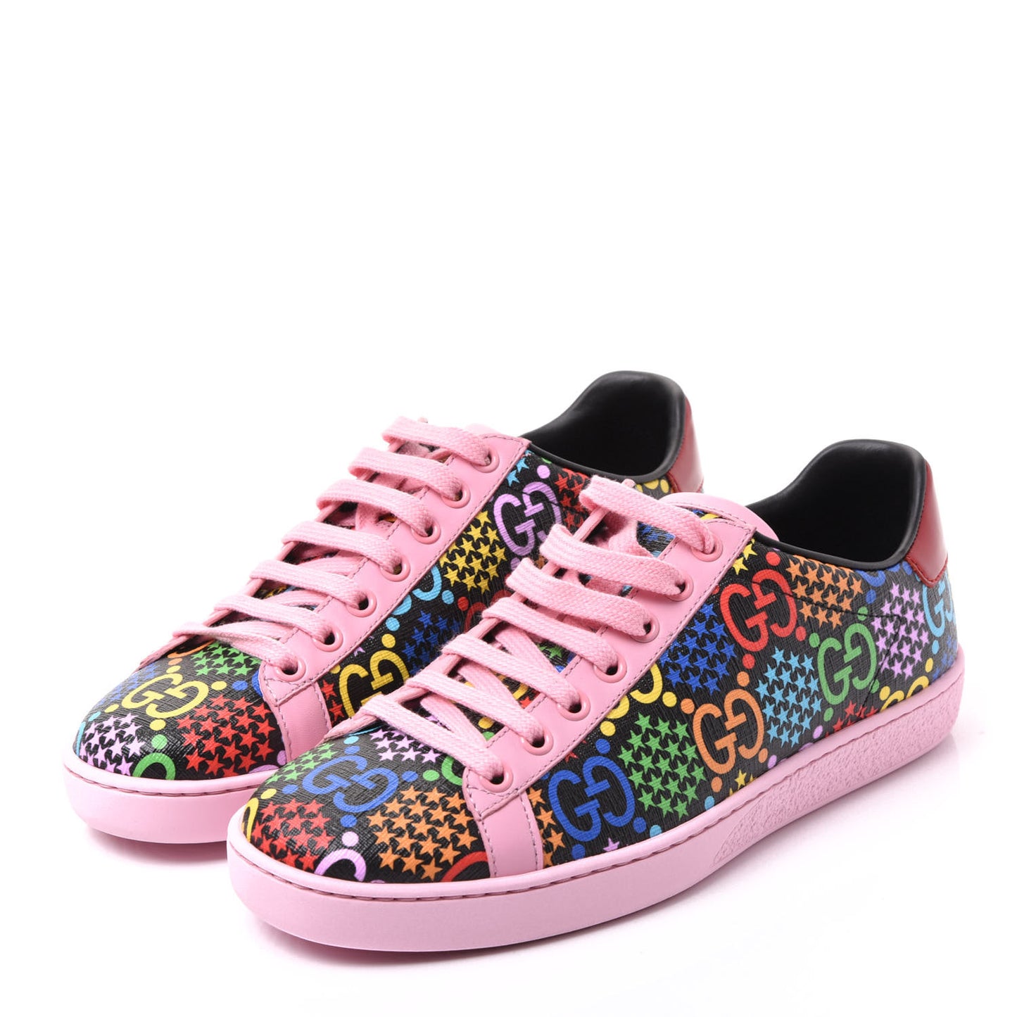 GG Supreme Monogram Psychedelic Womens Ace Sneakers 37 Black Multicolor Sugar Pink