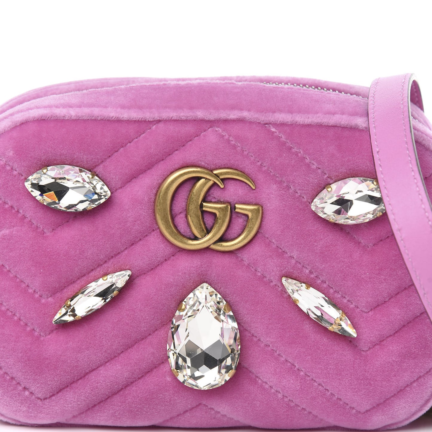 Velvet Matelasse Marquise Crystals Mini GG Marmont Chain Shoulder Bag Malva