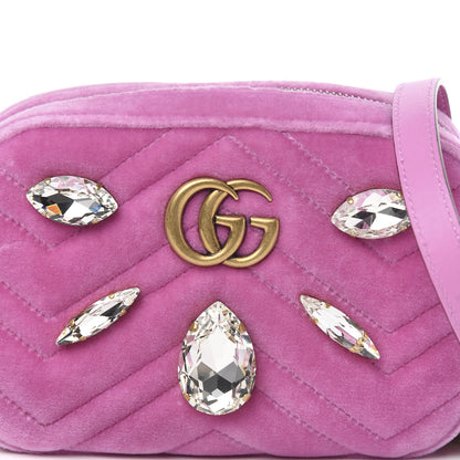 Gucci Velvet Matelasse Marquise Crystals Mini GG Marmont Chain Shoulder Bag Malva 10 of 10
