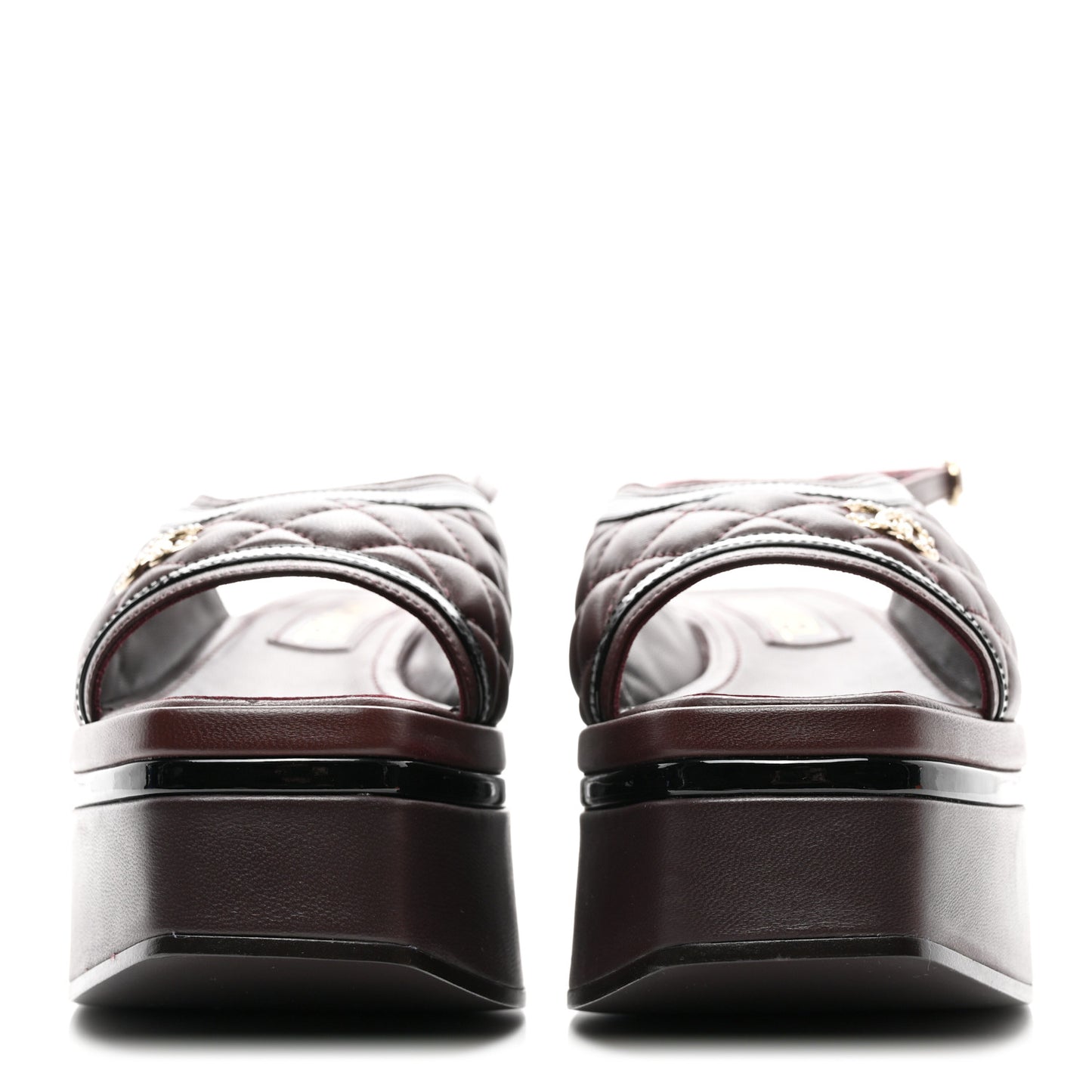 Lambskin Patent Calfskin Quilted CC Platform Slingback Sandals 38 Burgundy Black