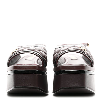 Chanel Lambskin Patent Calfskin Quilted CC Platform Slingback Sandals 38 Burgundy Black 2 of 9