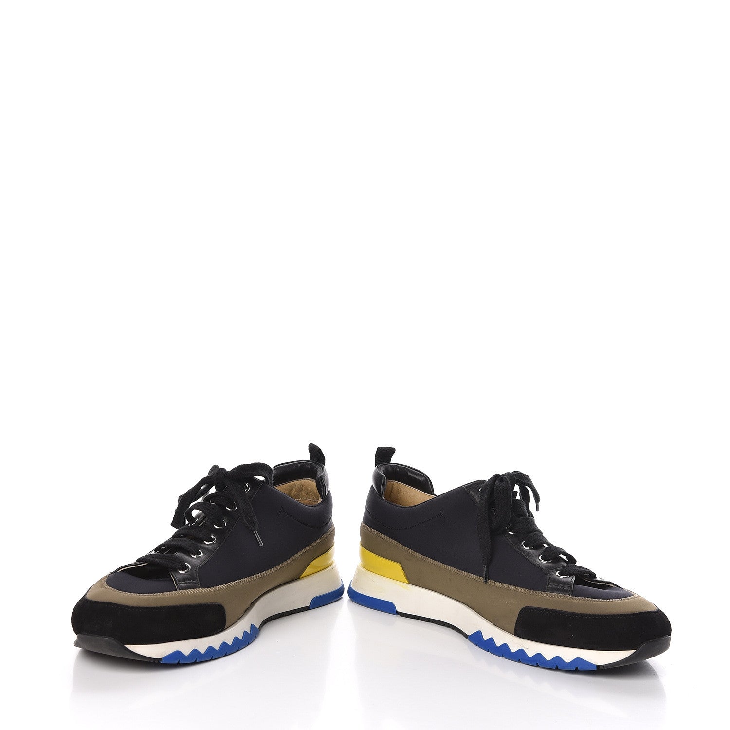 Hermes Technical Canvas Suede Goatskin Calfskin Mens Rapid Sneakers 42.5 Khaki Black 7 of 11