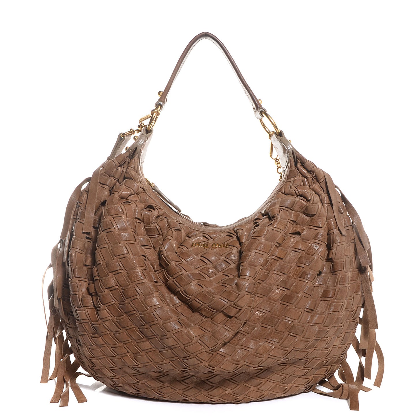 Woven Leather Fringe Hobo