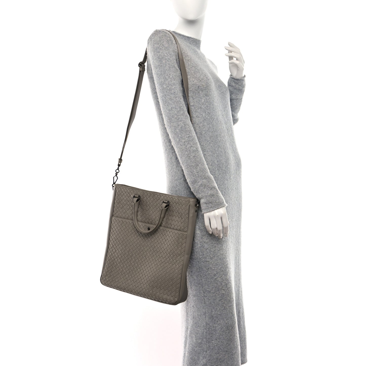 Nappa Intrecciato Front Pocket Convertible Tote Grey