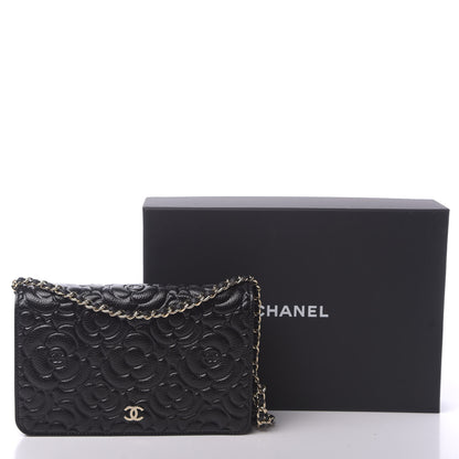 Chanel Caviar Camellia Embossed Wallet On Chain WOC Black 12 of 12