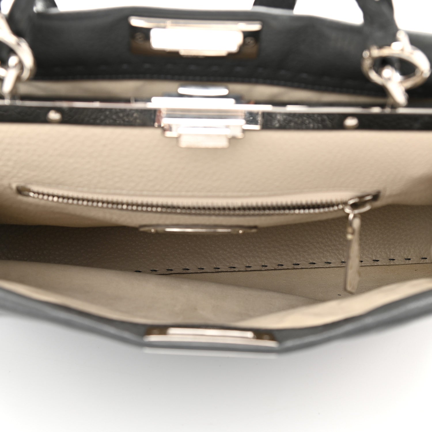 Fendi Cuoio Romano Selleria Bi-Color Large Peekaboo Iconic Satchel Asfalto Latte 6 of 9