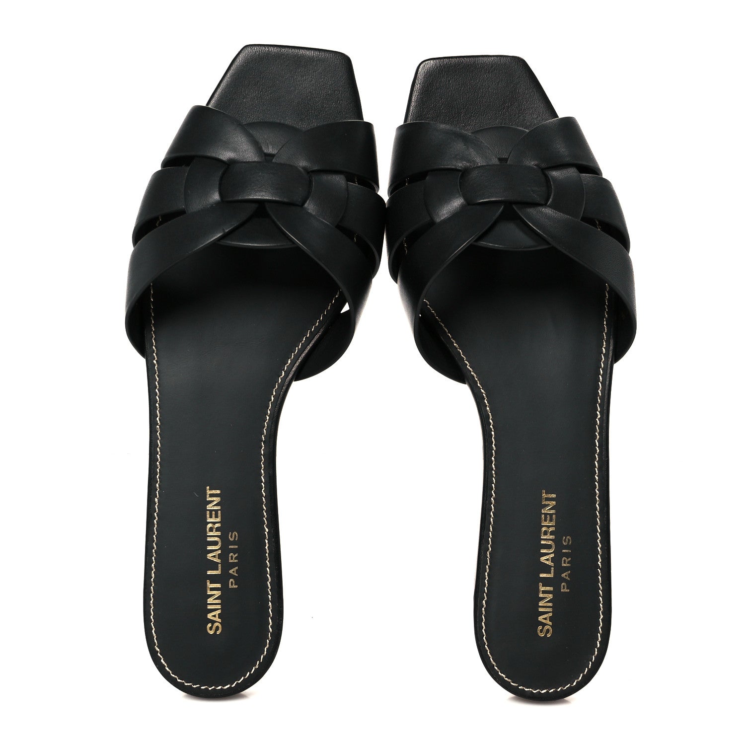 Saint Laurent Calfskin Tribute 05 Slide Sandals 37.5 Black 2 of 10